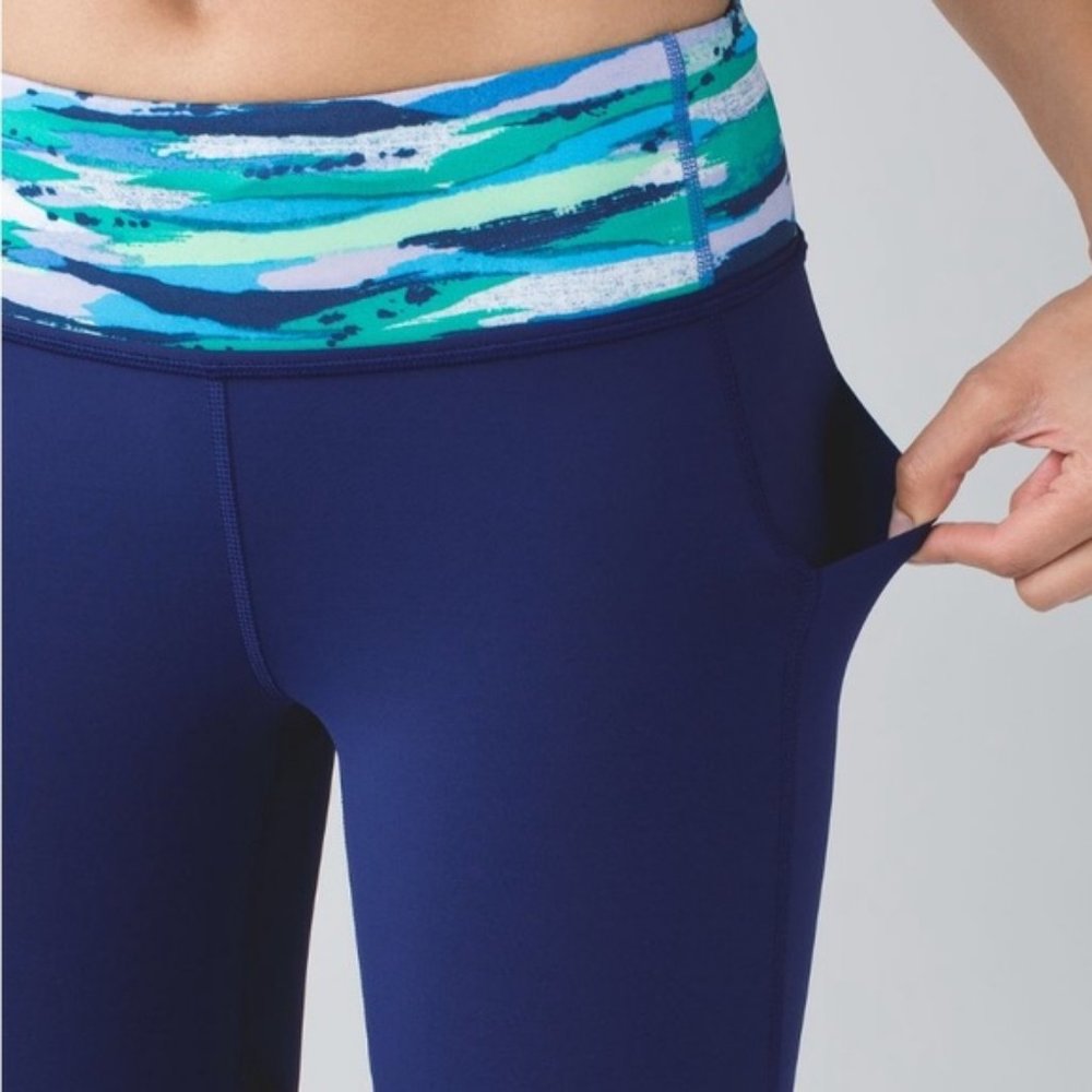 Lululemon Pace Rival Crop Hero Blue Green Leggings With Pockets Sz 4 - Picture 2 of 8